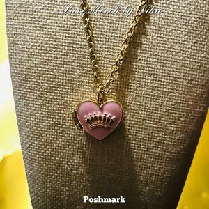 JuicyCouture Pink Heart Crown Enamel Pendant Photo Locket Necklace with extender